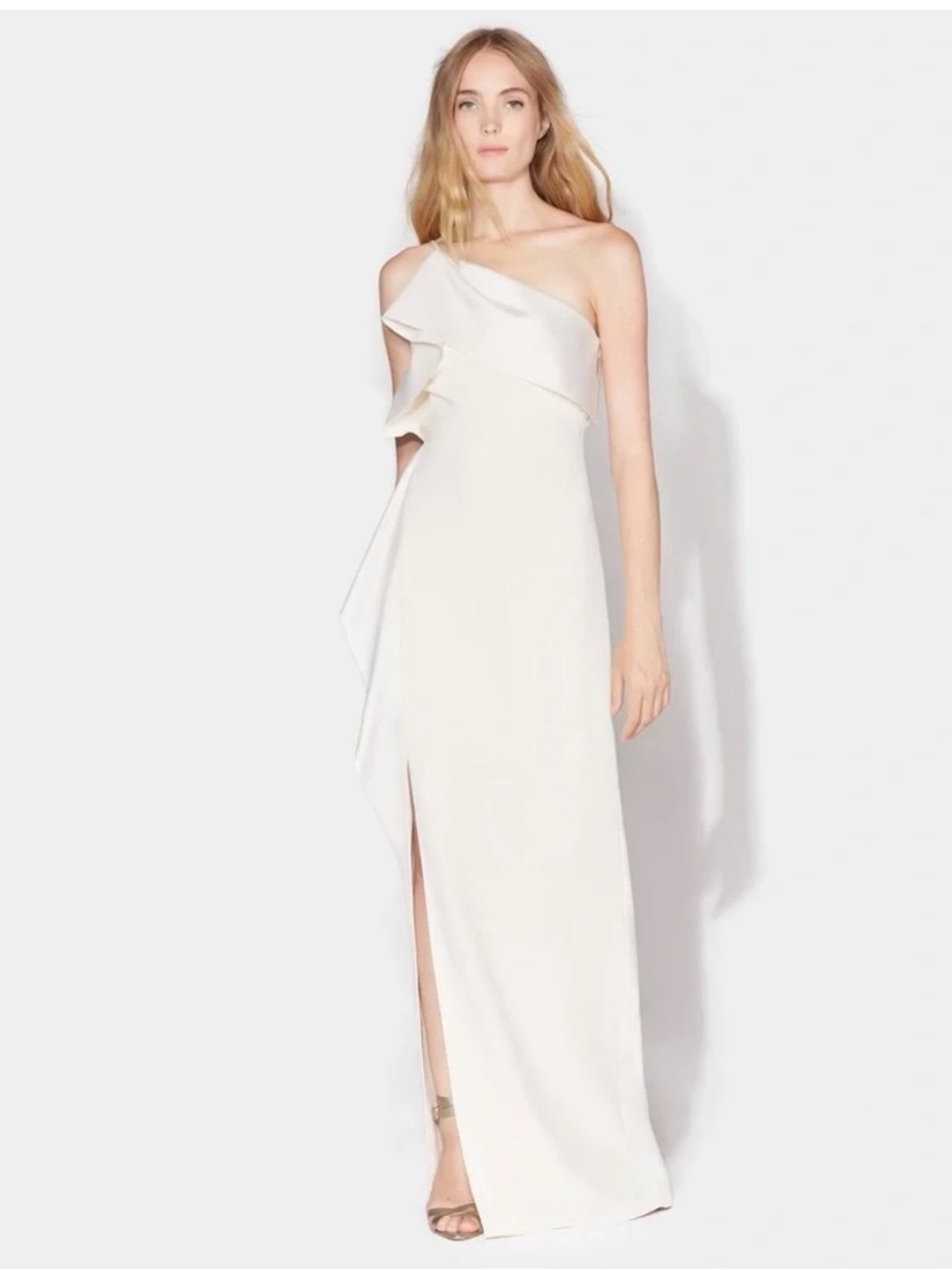 Halston Leda One-Shoulder Draped Satin-Crepe Gown